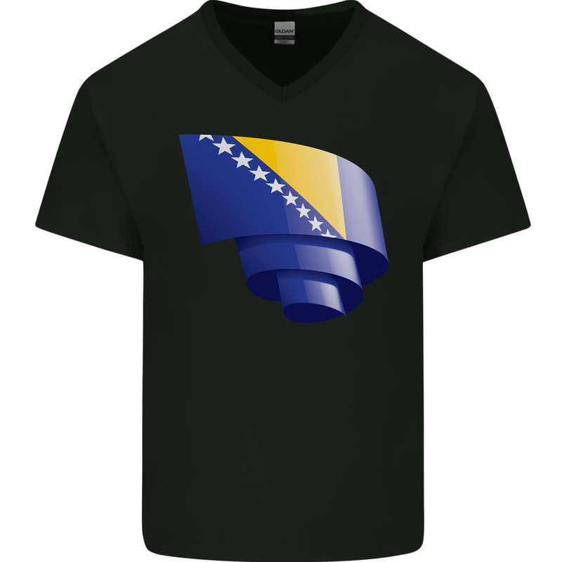 Curled Bosnia and Herzegovina Flag Day Football Mens V-Neck Cotton T-Shirt Black