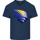 Curled Bosnia and Herzegovina Flag Day Football Mens V-Neck Cotton T-Shirt Navy Blue