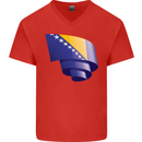 Curled Bosnia and Herzegovina Flag Day Football Mens V-Neck Cotton T-Shirt Red