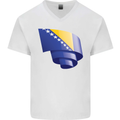 Curled Bosnia and Herzegovina Flag Day Football Mens V-Neck Cotton T-Shirt White