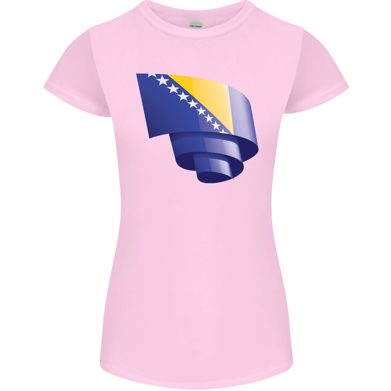 Curled Bosnia and Herzegovina Flag Day Football Womens Petite Cut T-Shirt Light Pink