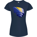 Curled Bosnia and Herzegovina Flag Day Football Womens Petite Cut T-Shirt Navy Blue