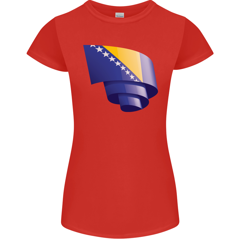 Curled Bosnia and Herzegovina Flag Day Football Womens Petite Cut T-Shirt Red