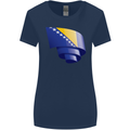 Curled Bosnia and Herzegovina Flag Day Football Womens Wider Cut T-Shirt Navy Blue