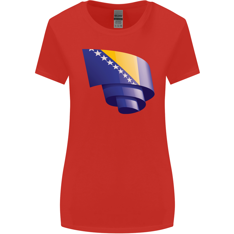 Curled Bosnia and Herzegovina Flag Day Football Womens Wider Cut T-Shirt Red
