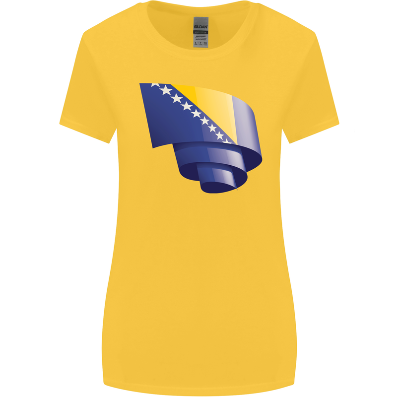 Curled Bosnia and Herzegovina Flag Day Football Womens Wider Cut T-Shirt Yellow
