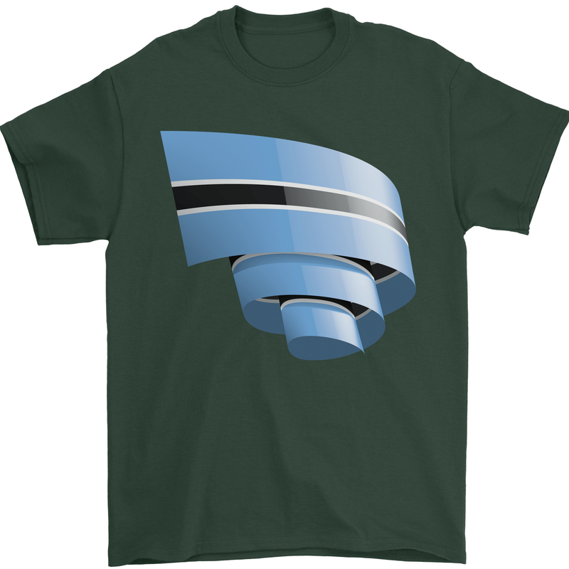Curled Botswana Flag Batswana Day Football Mens T-Shirt 100% Cotton Forest Green