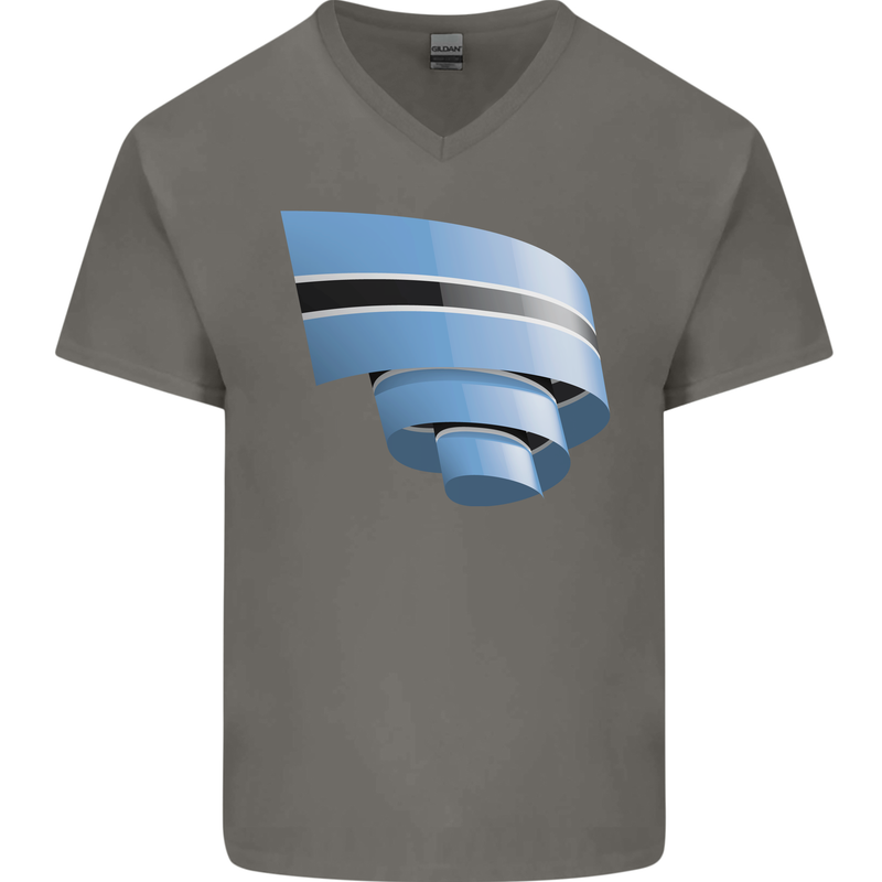 Curled Botswana Flag Batswana Day Football Mens V-Neck Cotton T-Shirt Charcoal