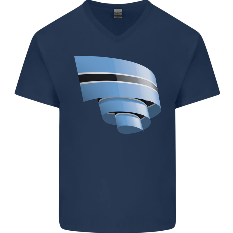 Curled Botswana Flag Batswana Day Football Mens V-Neck Cotton T-Shirt Navy Blue