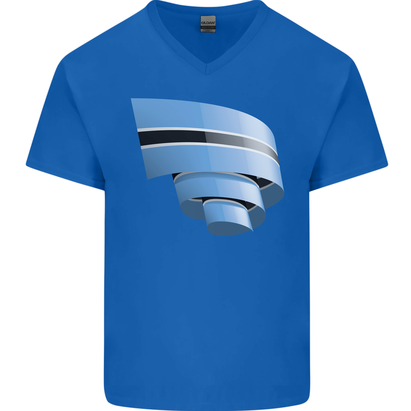 Curled Botswana Flag Batswana Day Football Mens V-Neck Cotton T-Shirt Royal Blue