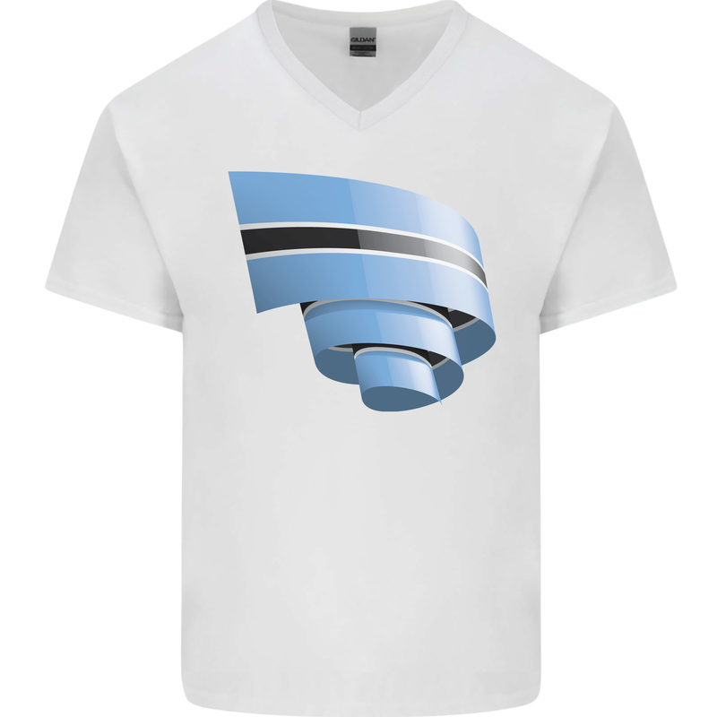Curled Botswana Flag Batswana Day Football Mens V-Neck Cotton T-Shirt White