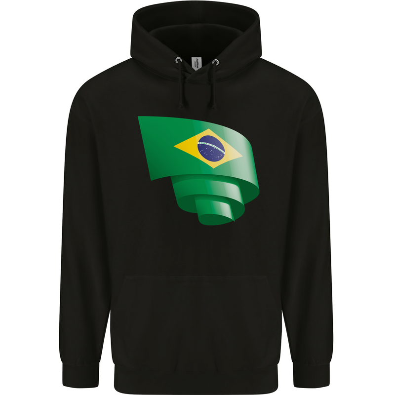 Curled Brazil Flag Brazilian Day Football Childrens Kids Hoodie Black