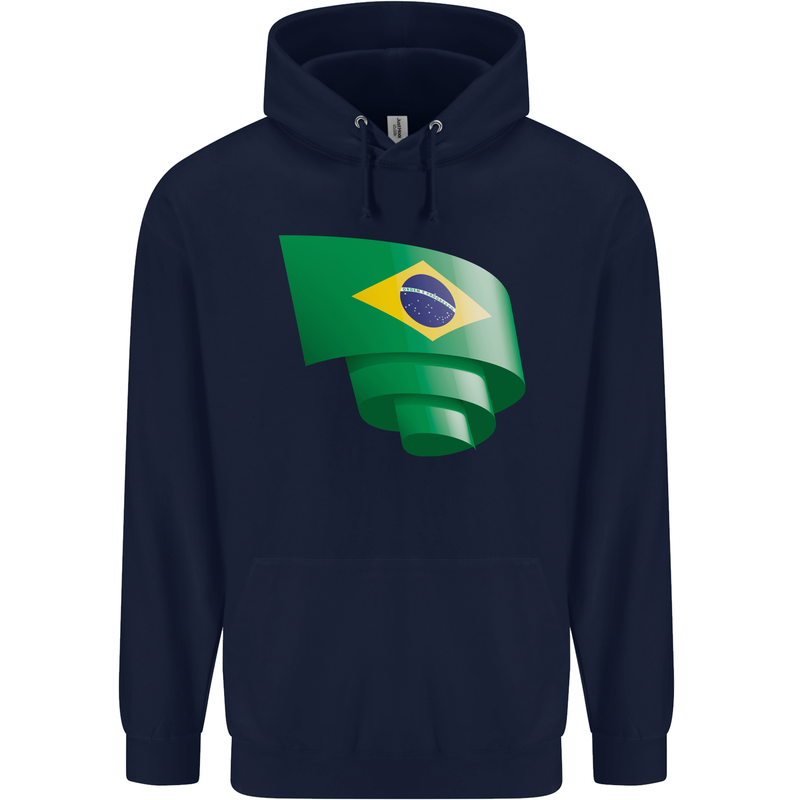 Curled Brazil Flag Brazilian Day Football Childrens Kids Hoodie Navy Blue