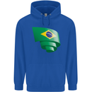 Curled Brazil Flag Brazilian Day Football Childrens Kids Hoodie Royal Blue