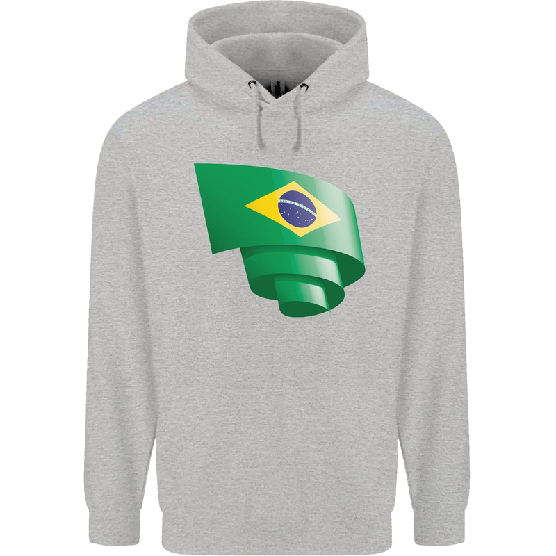 Curled Brazil Flag Brazilian Day Football Childrens Kids Hoodie Sports Grey
