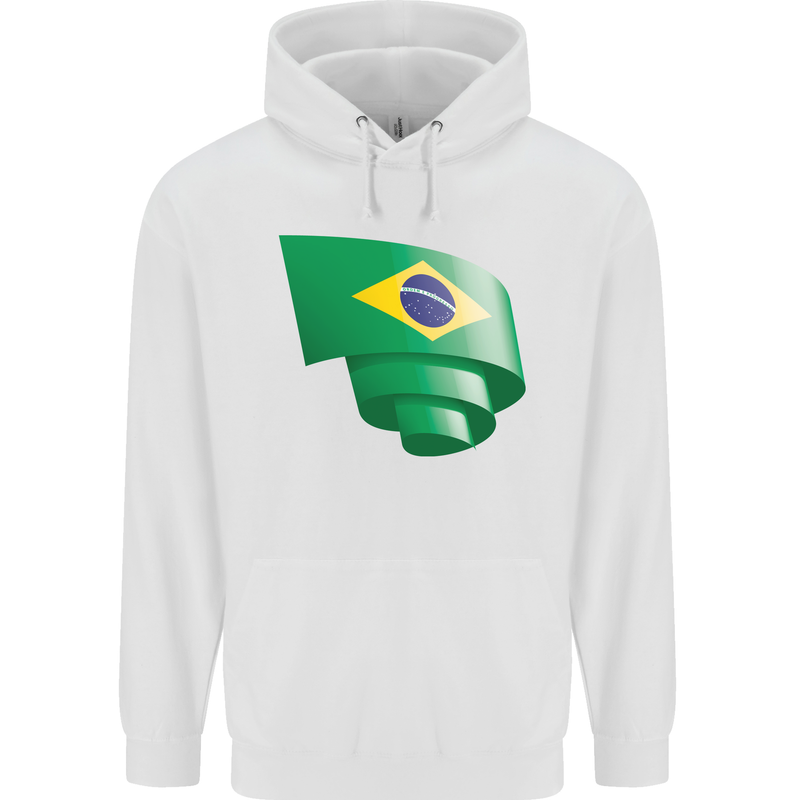 Curled Brazil Flag Brazilian Day Football Childrens Kids Hoodie White