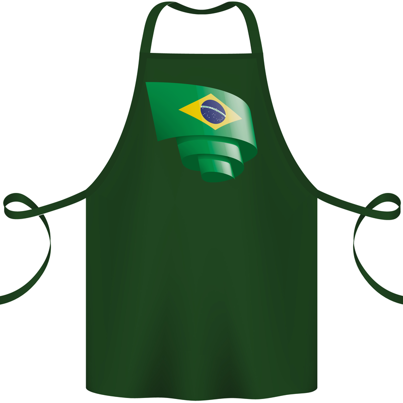 Curled Brazil Flag Brazilian Day Football Cotton Apron 100% Organic Forest Green
