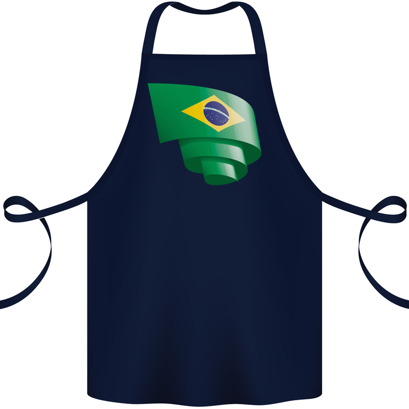 Curled Brazil Flag Brazilian Day Football Cotton Apron 100% Organic Navy Blue