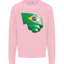 Curled Brazil Flag Brazilian Day Football Kids Sweatshirt Jumper Light Pink
