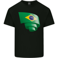 Curled Brazil Flag Brazilian Day Football Kids T-Shirt Childrens Black