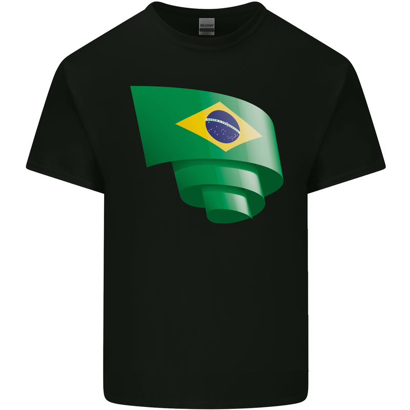 Curled Brazil Flag Brazilian Day Football Kids T-Shirt Childrens Black