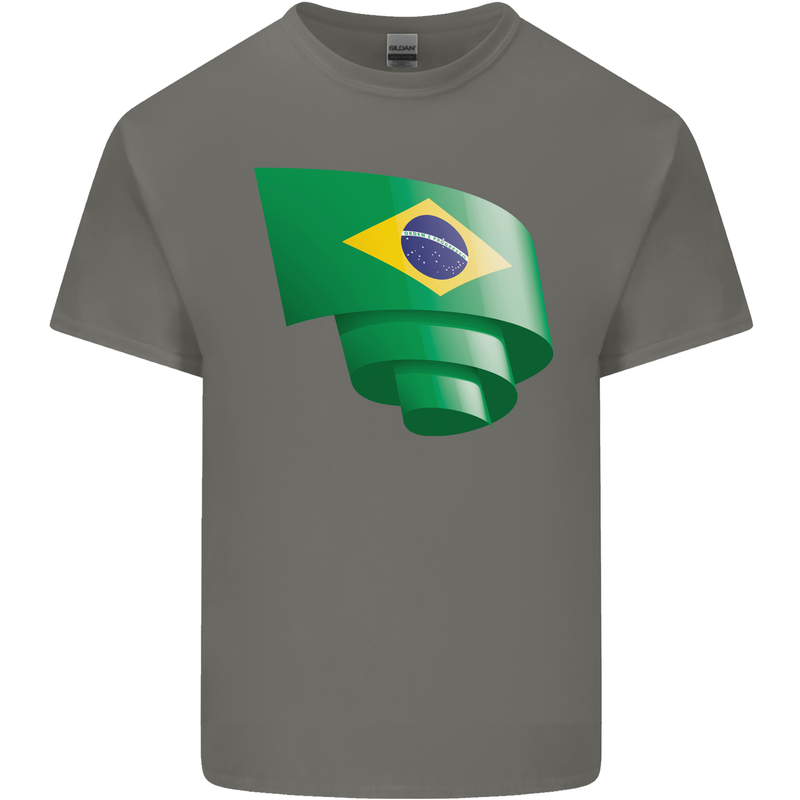 Curled Brazil Flag Brazilian Day Football Kids T-Shirt Childrens Charcoal