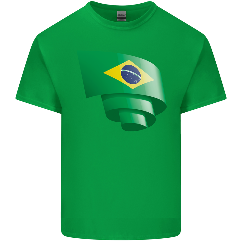 Curled Brazil Flag Brazilian Day Football Kids T-Shirt Childrens Irish Green