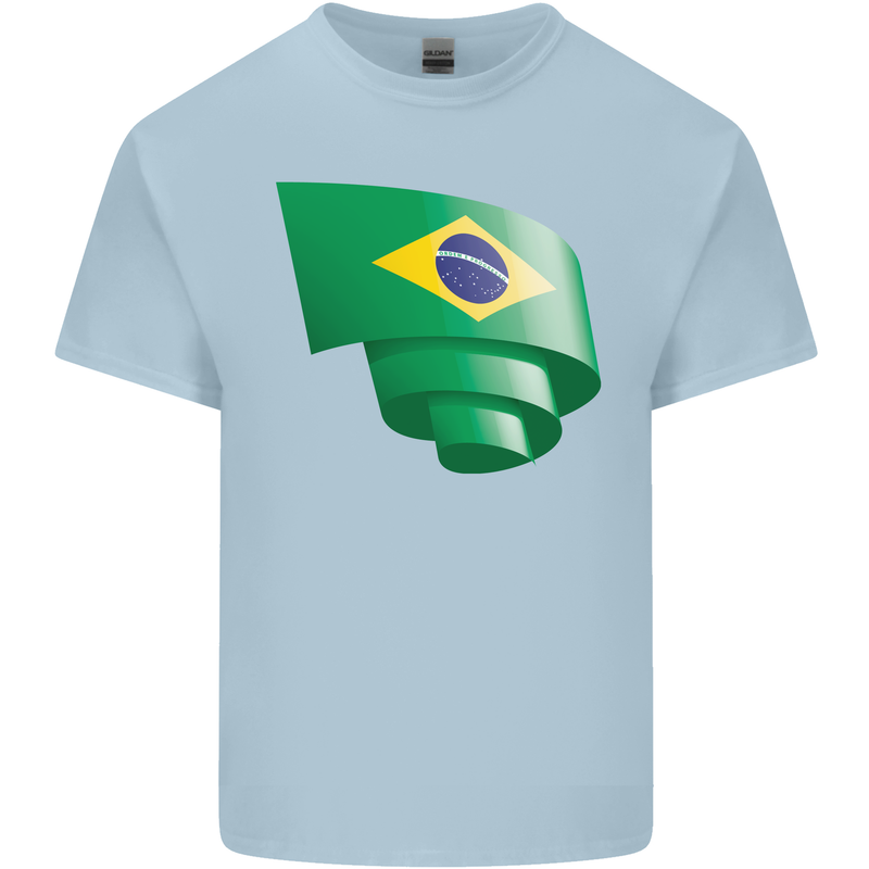 Curled Brazil Flag Brazilian Day Football Kids T-Shirt Childrens Light Blue