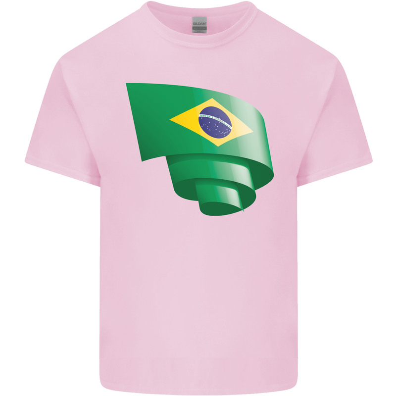 Curled Brazil Flag Brazilian Day Football Kids T-Shirt Childrens Light Pink