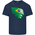 Curled Brazil Flag Brazilian Day Football Kids T-Shirt Childrens Navy Blue