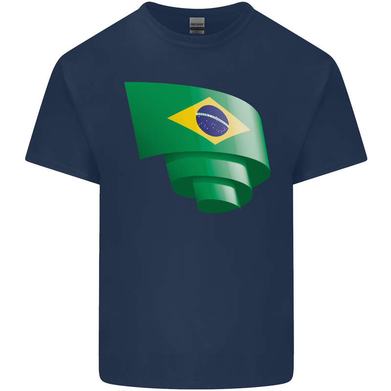 Curled Brazil Flag Brazilian Day Football Kids T-Shirt Childrens Navy Blue