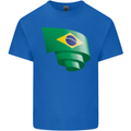 Curled Brazil Flag Brazilian Day Football Kids T-Shirt Childrens Royal Blue