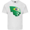 Curled Brazil Flag Brazilian Day Football Kids T-Shirt Childrens White