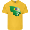 Curled Brazil Flag Brazilian Day Football Kids T-Shirt Childrens Yellow