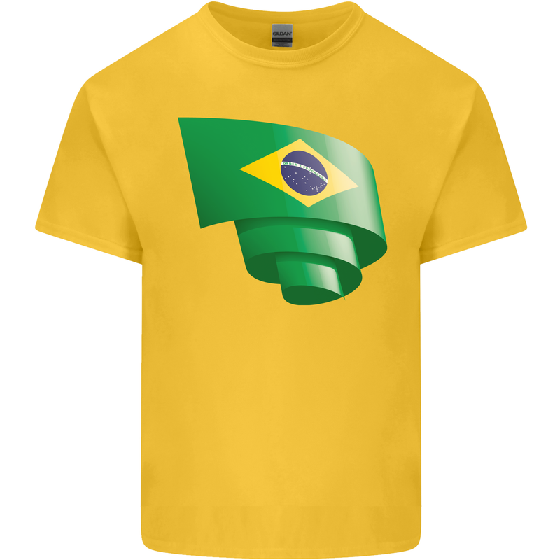 Curled Brazil Flag Brazilian Day Football Kids T-Shirt Childrens Yellow