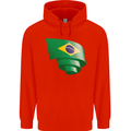Curled Brazil Flag Brazilian Day Football Mens 80% Cotton Hoodie Bright Red