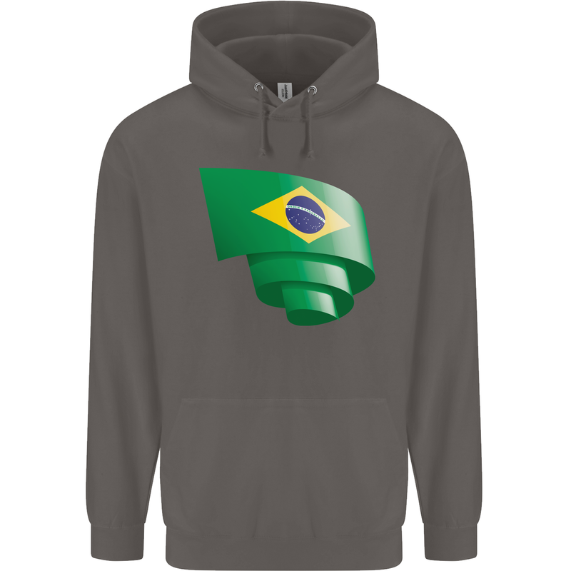 Curled Brazil Flag Brazilian Day Football Mens 80% Cotton Hoodie Charcoal