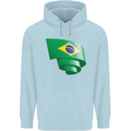 Curled Brazil Flag Brazilian Day Football Mens 80% Cotton Hoodie Light Blue