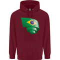 Curled Brazil Flag Brazilian Day Football Mens 80% Cotton Hoodie Maroon