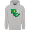 Curled Brazil Flag Brazilian Day Football Mens 80% Cotton Hoodie Sports Grey