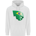 Curled Brazil Flag Brazilian Day Football Mens 80% Cotton Hoodie White