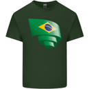 Curled Brazil Flag Brazilian Day Football Mens Cotton T-Shirt Tee Top Forest Green