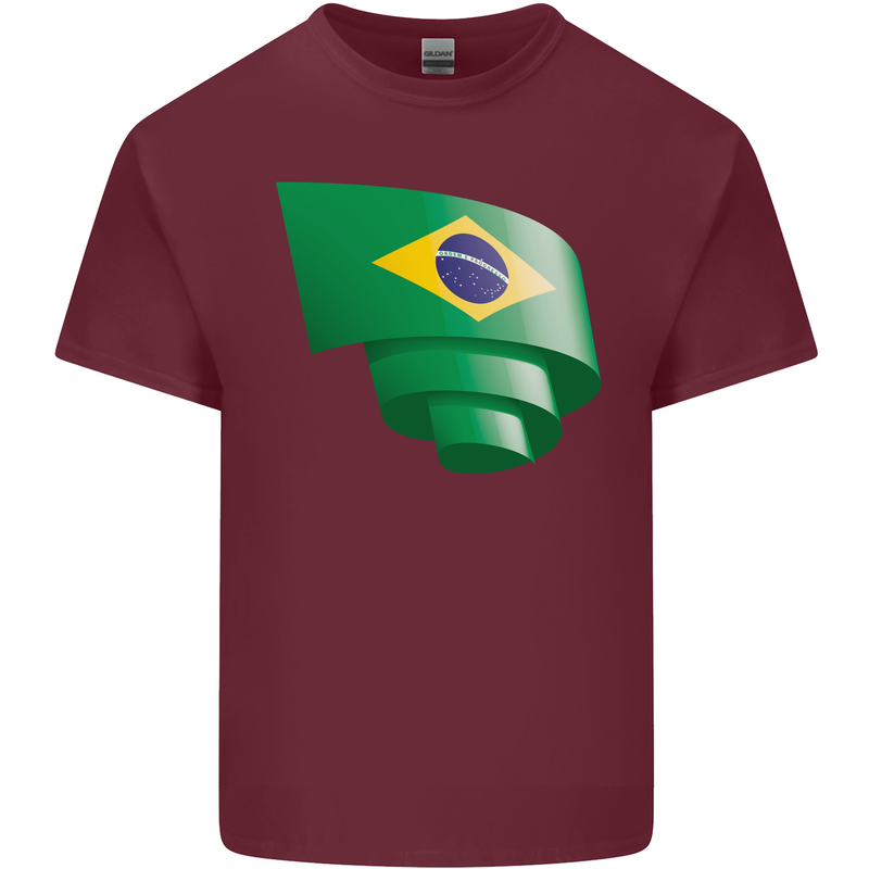 Curled Brazil Flag Brazilian Day Football Mens Cotton T-Shirt Tee Top Maroon