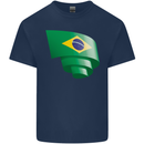 Curled Brazil Flag Brazilian Day Football Mens Cotton T-Shirt Tee Top Navy Blue
