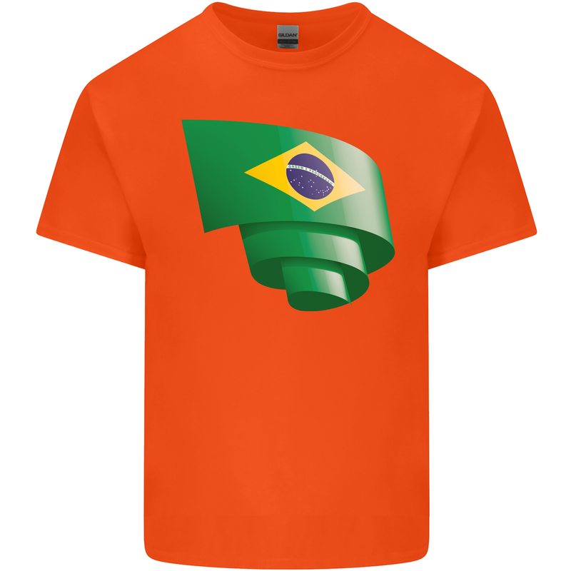 Curled Brazil Flag Brazilian Day Football Mens Cotton T-Shirt Tee Top Orange