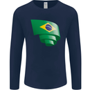 Curled Brazil Flag Brazilian Day Football Mens Long Sleeve T-Shirt Navy Blue