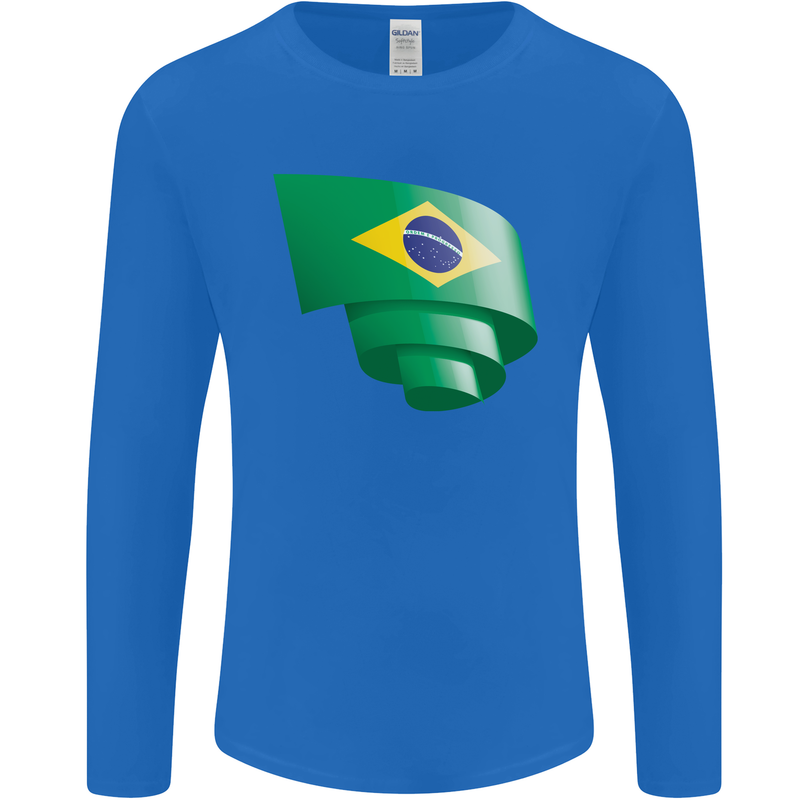 Curled Brazil Flag Brazilian Day Football Mens Long Sleeve T-Shirt Royal Blue