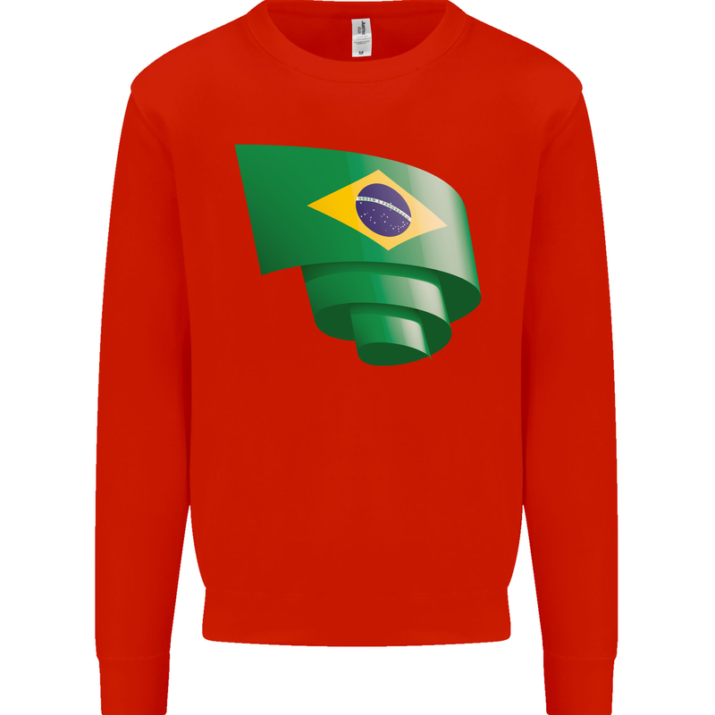 Curled Brazil Flag Brazilian Day Football Mens Sweatshirt Jumper Bright Red