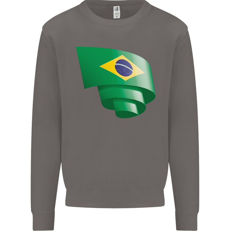Curled Brazil Flag Brazilian Day Football Mens Sweatshirt Jumper Charcoal