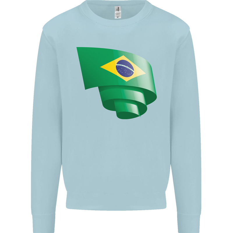 Curled Brazil Flag Brazilian Day Football Mens Sweatshirt Jumper Light Blue